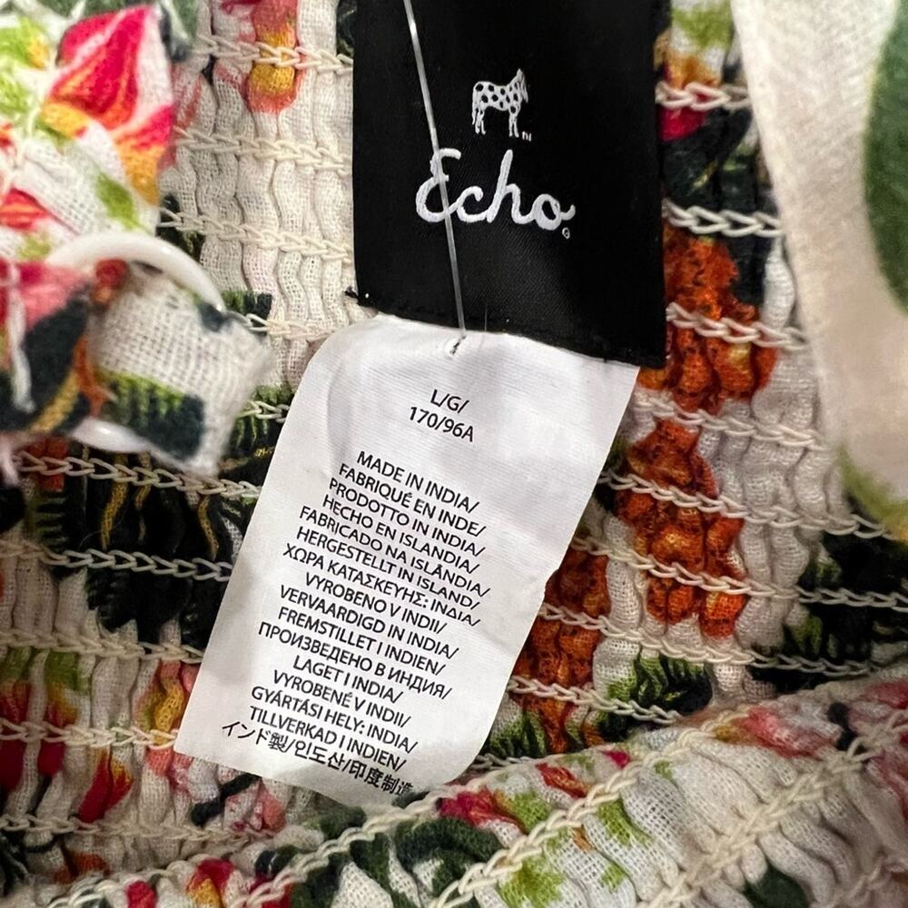 NWT Echo Design Smocked Ruffle Dress Floral Spaghetti Strap Sun Dress Large - Picture 4 of 5